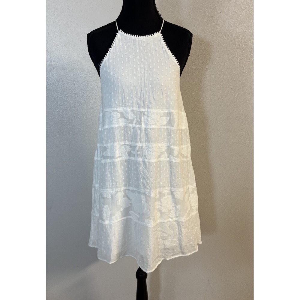LOFT Halter Neck Midi Dress Women's XS White Lined Floral Detail Summer Cruise